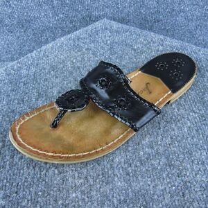 Jack Rogers Women Thong Sandal Shoes Black Leather‎ Size 8 Medium